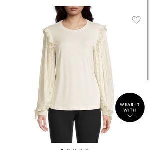 Ellie Tahari Georgette Sleeve Crewneck Top in cream size large